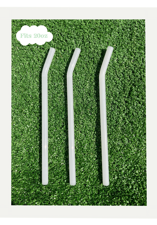 9” Reusable White Bent Glass Straw