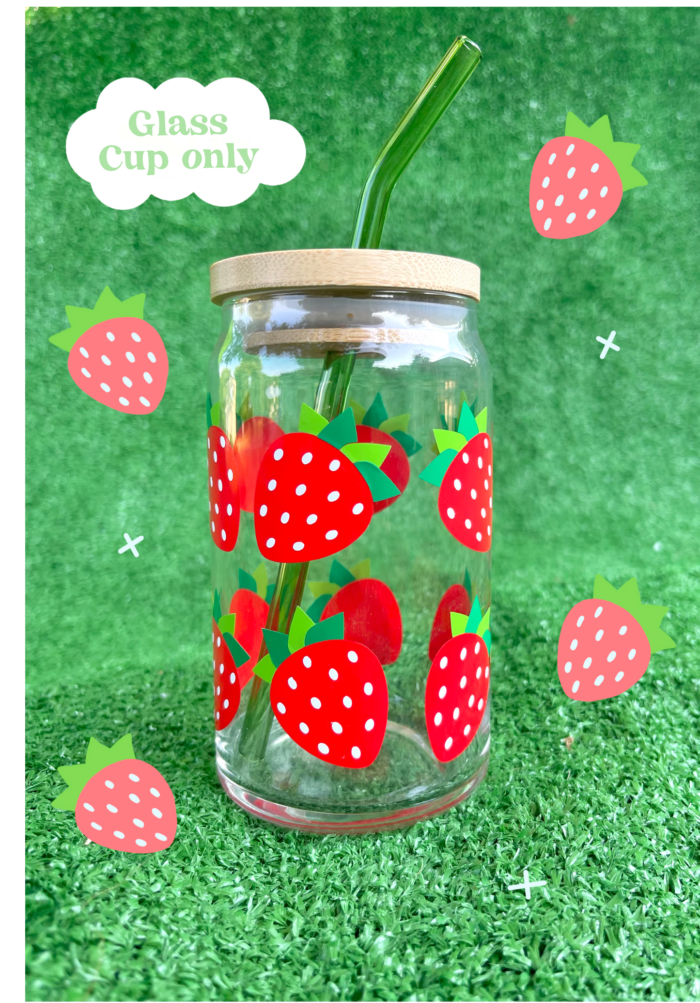 16oz Strawberry Glass Cup