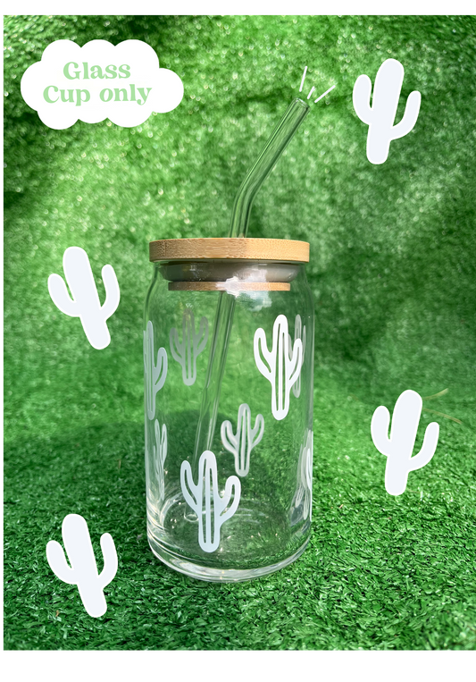 16oz Cactus Print Glass Cup