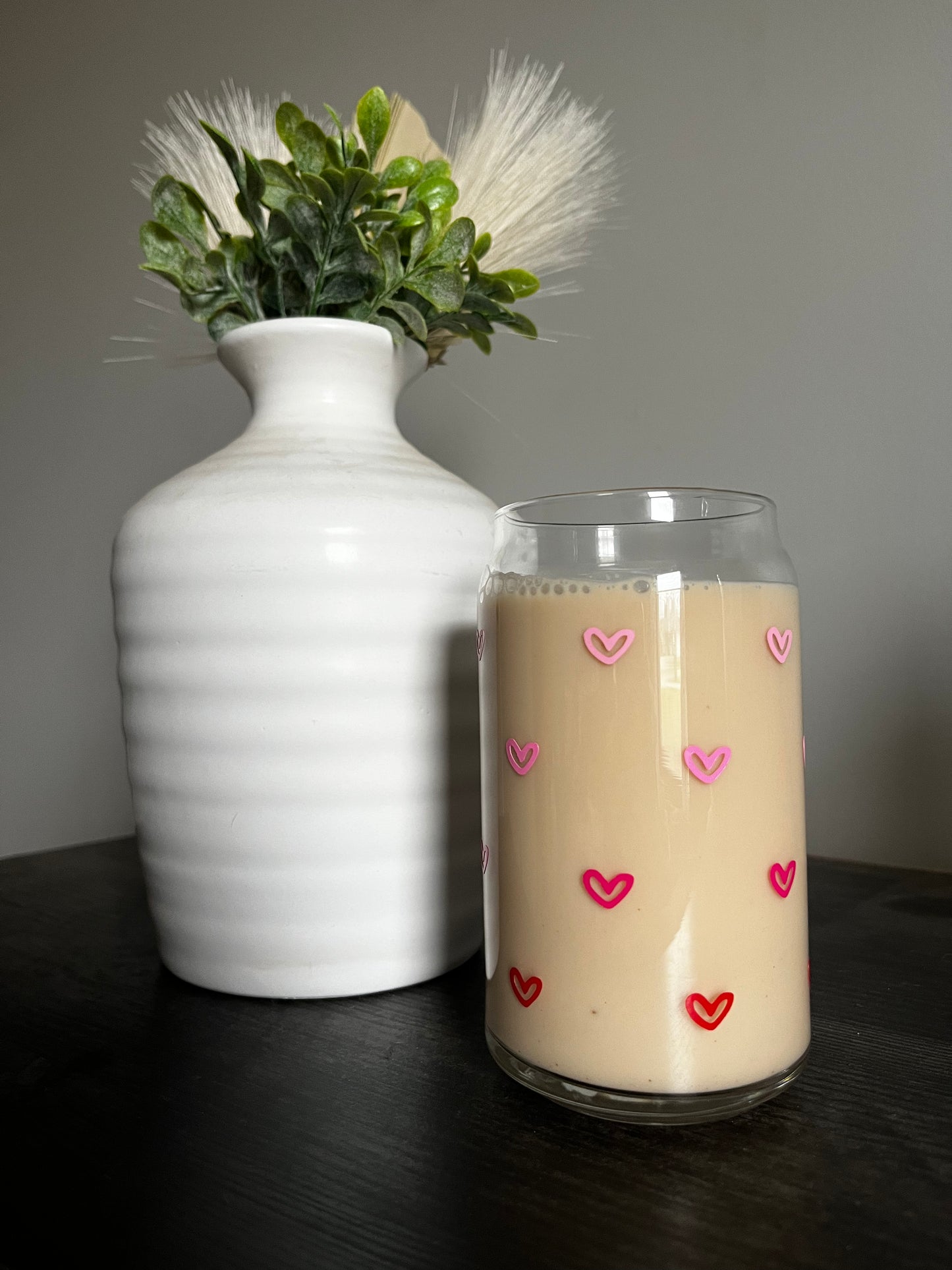 Pink Ombre Mini Hearts 16oz Glass Can