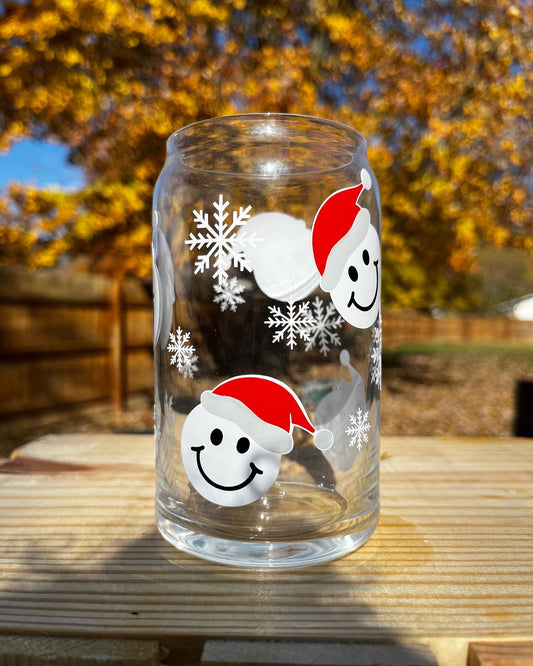 Christmas Smiles Glass can
